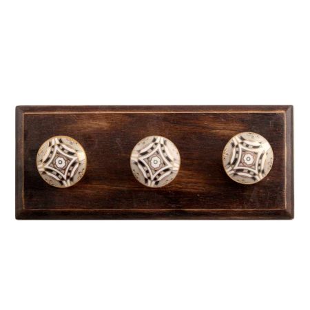 Golden Floral Ceramic Wooden Hook